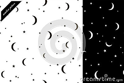 Set of seamless patterns with moons and stars. Vector Illustration